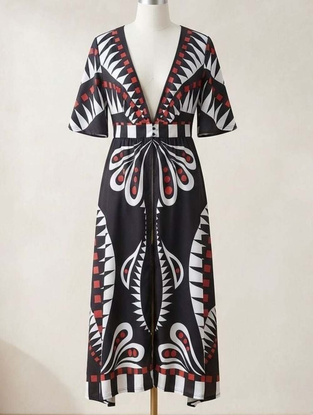 BloomChic Plus Size 1x 14-16 Geometric Print V-Neck Coverup Dress